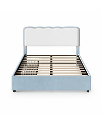 homfan Full Upholstered Led Bed Frame with 2 Storage Drawers, Velvet Platform Bed with Wavy Headboard, Wood Slat Support