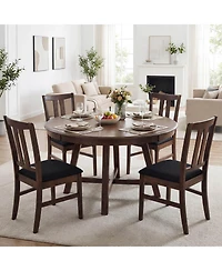 Costway Wooden Dining Chairs Fabric Upholstered Kitchen with High Curved Back