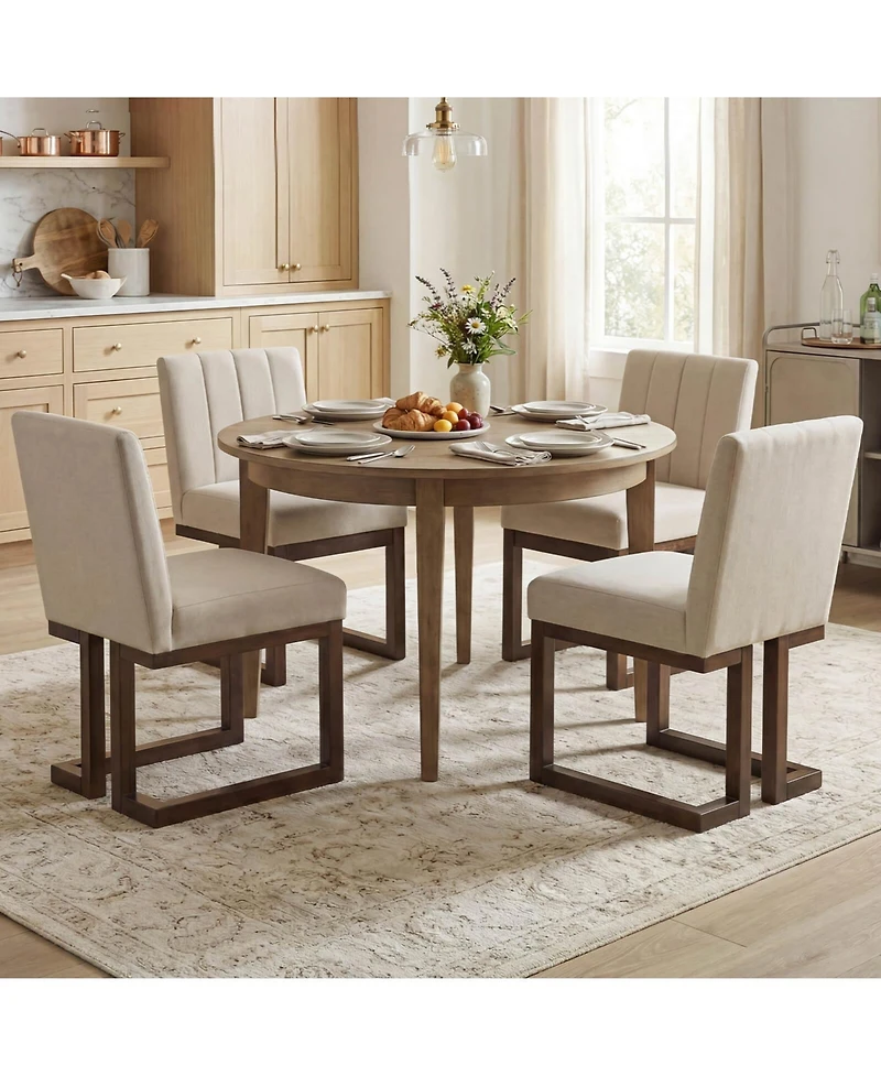 Costway Wooden Dining Chairs Modern Farmhouse Fabric Upholstered Kitchen