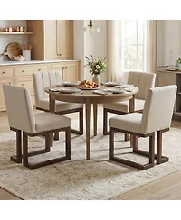 Costway Wooden Dining Chairs Modern Farmhouse Fabric Upholstered Kitchen