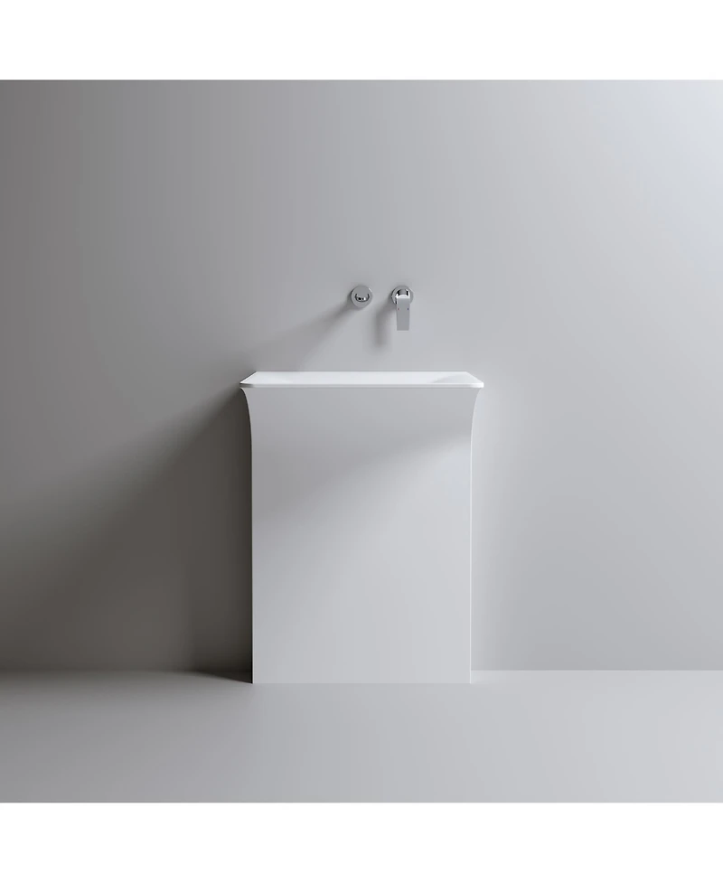 Midola Modern Wall-Mounted Solid Surface Pedestal Sink Bathroom Vanity, One-Piece Floating Bathroom Vessel Sink with Hidden Linear Drain