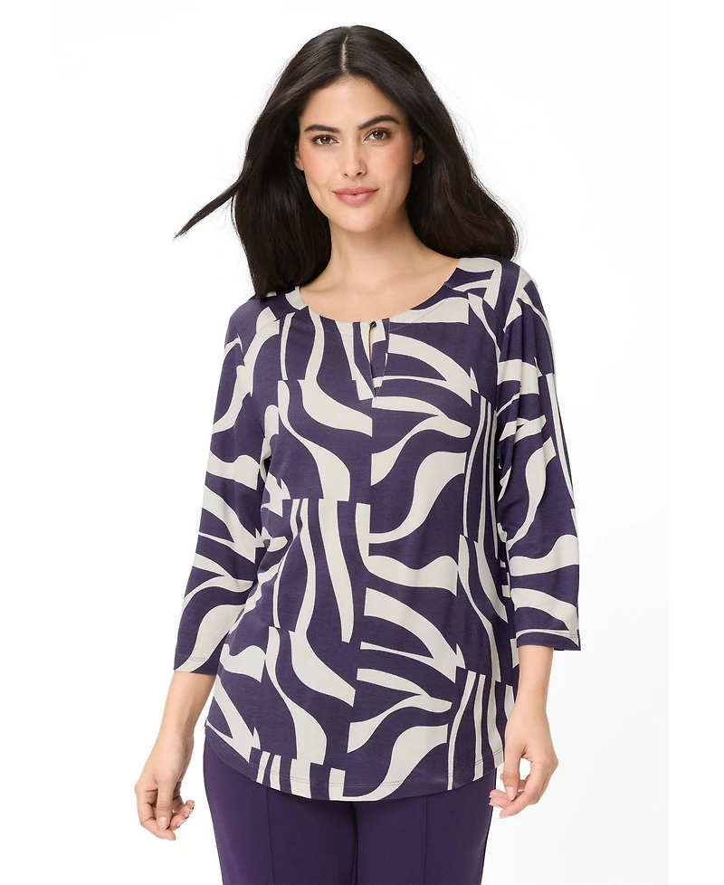 Olsen Women's Zebra Splice Print Keyhole T-Shirt