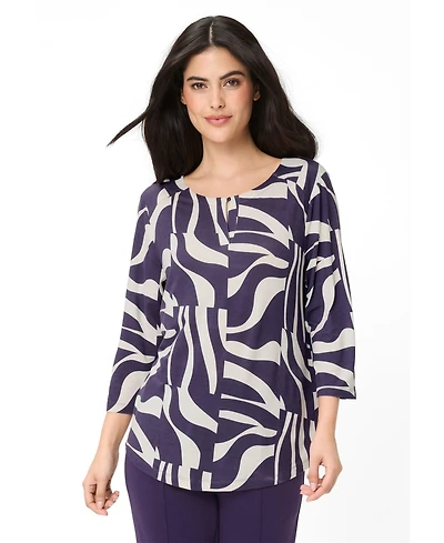 Olsen Women's Zebra Splice Print Keyhole T-Shirt