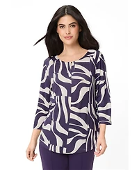 Olsen Women's Zebra Splice Print Keyhole T-Shirt