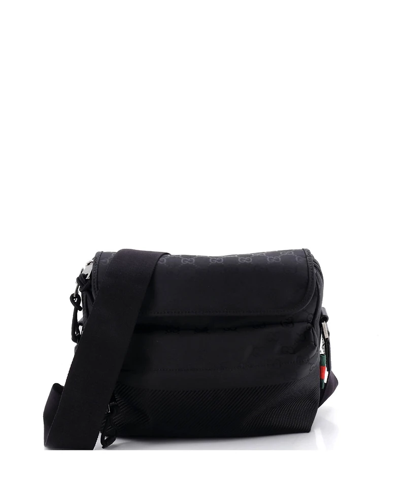 Pre-Owned Gucci Medium Web Flap Crossbody Bag Guccissima Nylon