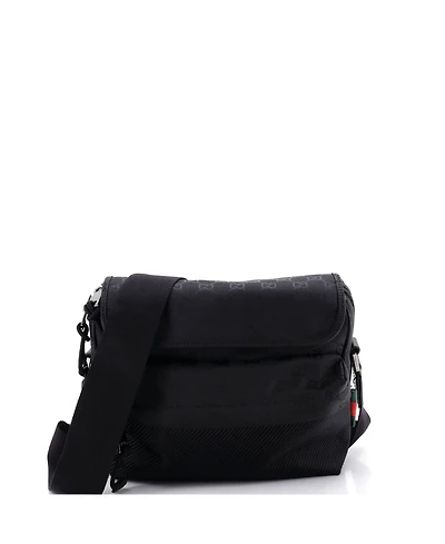 Pre-Owned Gucci Medium Web Flap Crossbody Bag Guccissima Nylon