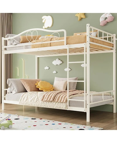 homfan Twin Over Bunk Bed for Kids, Heavy Duty Metal Frame with Safety Guardrail and Ladder, 400 Lbs Capacity, Space-Saving Design