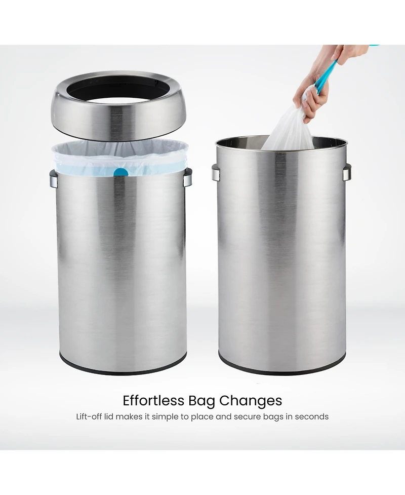 Home Zone Living 16 Gallon Stainless Steel Open Top Trash Can with Round Design