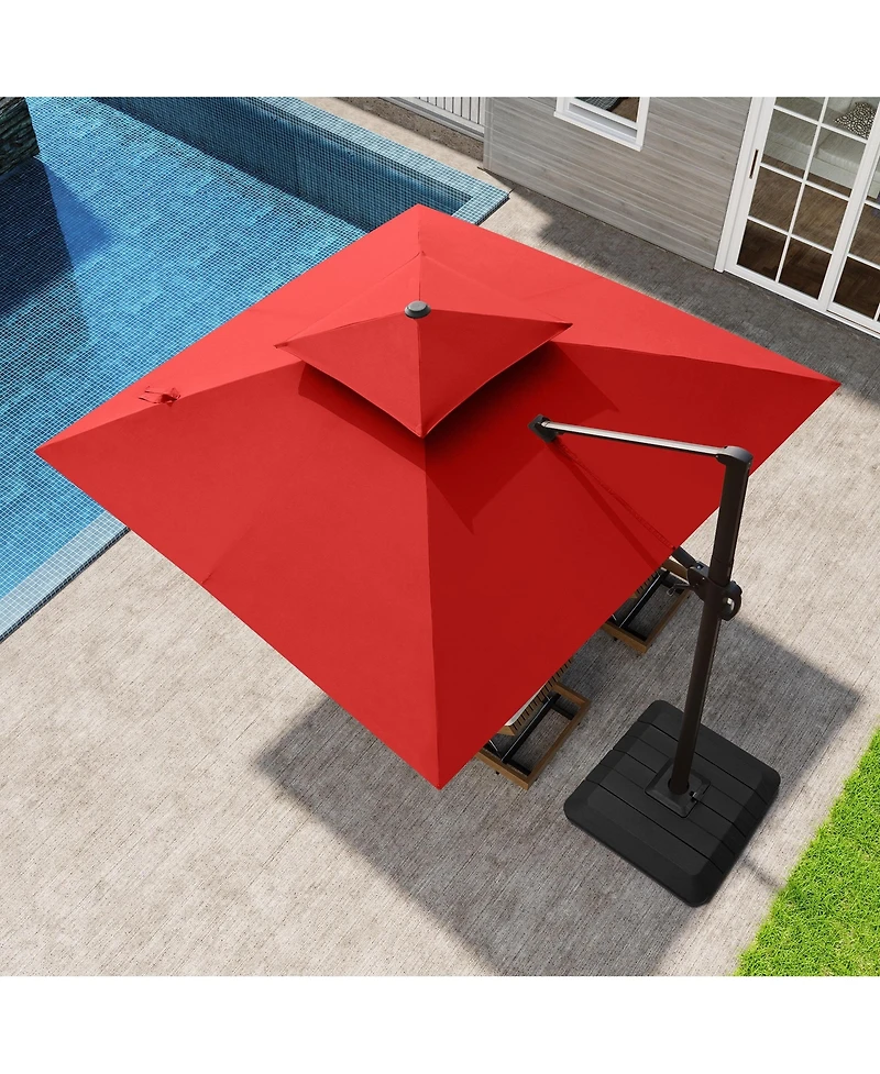 Pellebant 10x10Feet Outdoor Patio Double Top Square Aluminum Cantilever Umbrella with Umbrella Base
