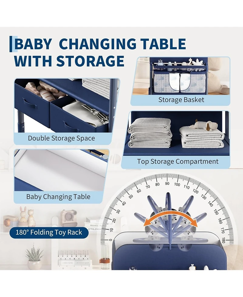 gaomon Baby Changing Table, Versatile Folding Changing Table with Wheels and 2 Drawers