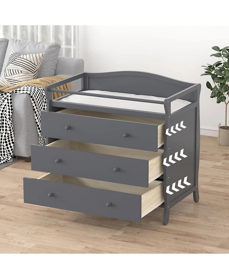 gaomon Wooden Diaper Changing Table, Baby Diaper Changing Station Infant Nursing Table with 3 Drawers, Safety Rail and Strap