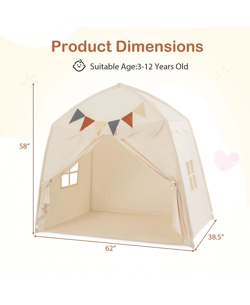 Gymax Kids Play Tent With Flags And Globe String Lights For 3-12 Years Old Indoor Outdoor