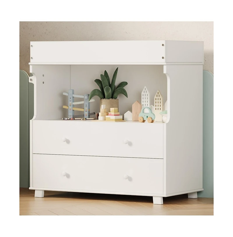 gaomon Modern Wooden Baby Changing Table Dresser with Drawers and Shelves Multi Use Station for Nursery Bedroom Kids Room