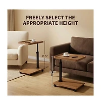 gaomon C Shaped End Table with Wheels, 360degree(s)Swivel Sofa Side Table, Wooden Accent Tv Tray for Living Room and Bedroom, Small Places