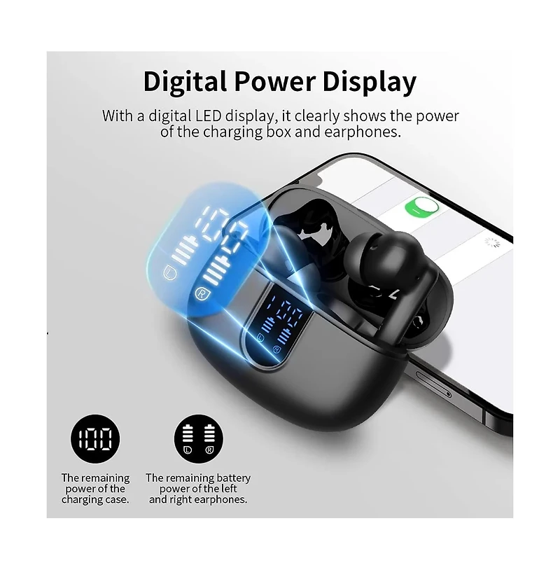 Cowin Wireless Earbuds Bluetooth Headphones Led Display Waterproof In-Ear Earphones Mic
