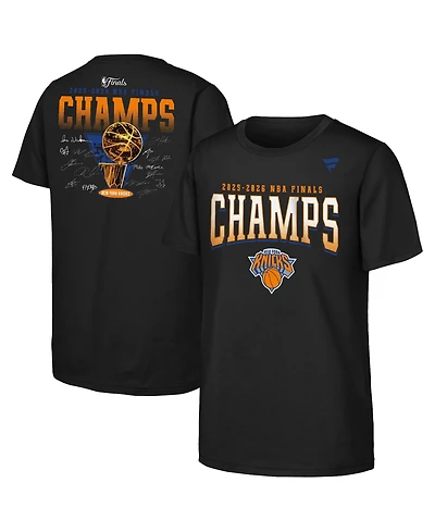 Fanatics Big Boys and Girls Black New York Knicks 2026 Nba Finals Champions Trophy Signature Roster T-Shirt