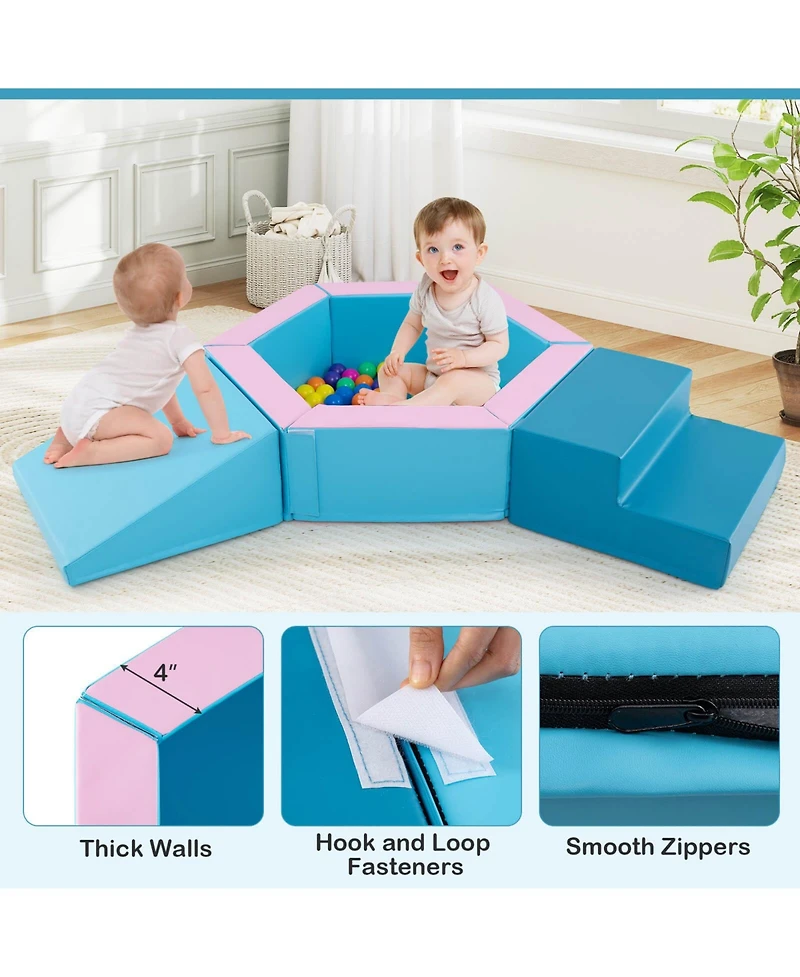 3 Pcs Baby Foam Climbing Blocks with Ball Pit Triangle Stair 100 Ocean Balls