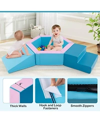 3 Pcs Baby Foam Climbing Blocks with Ball Pit Triangle Stair 100 Ocean Balls