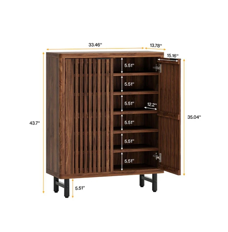 Slickblue Wooden Shoe Organizer with Adjustable Shelves and Louvered Doors