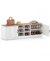Slickblue Entryway Shoe Cabinet Bench with Adjustable Shelves and 2-Door Storage