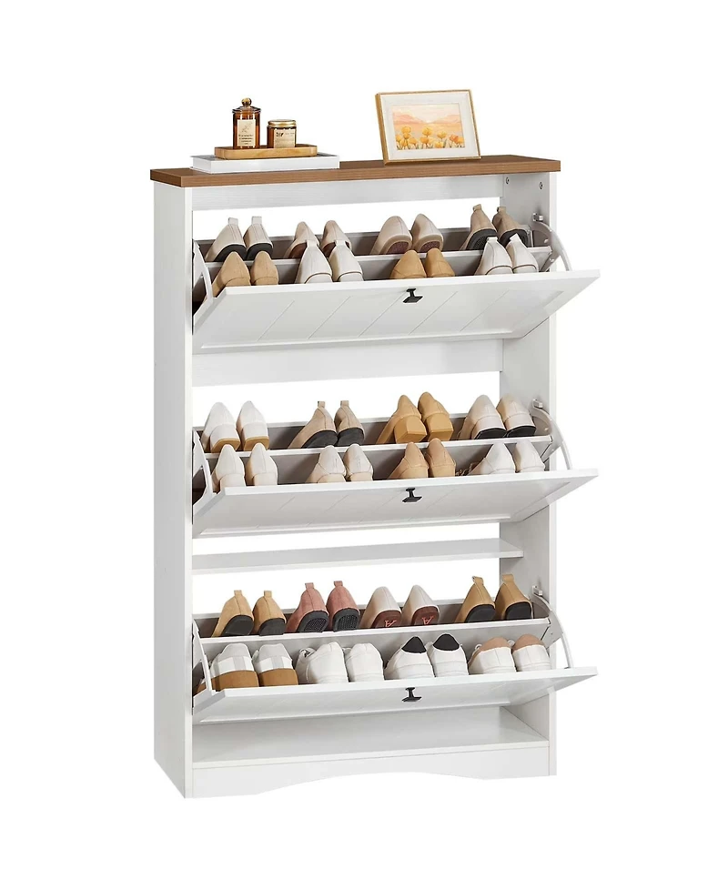Slickblue Farmhouse Shoe Rack Cabinet with Flip Drawer Storage