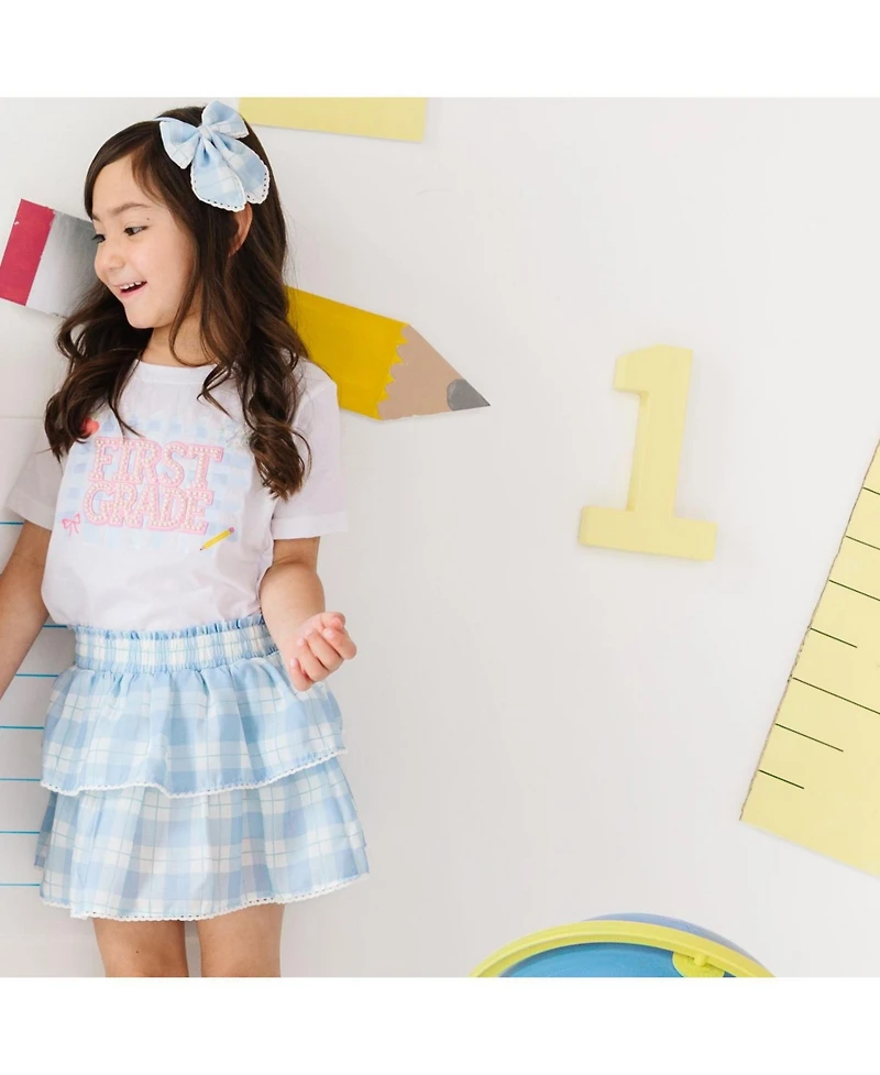 Sweet Wink Little and Big Girls Blue Plaid Bow Headband