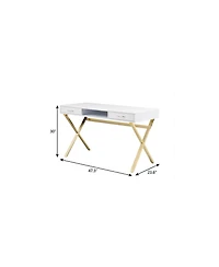 HomeRoots 47" White and Gold Wood and Metal Computer Desk With Two Drawers