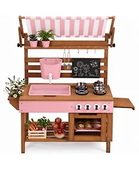 Best Choice Products Deluxe Wooden Outdoor Mud Kitchen for Kids with Canopy, Water Tank, Faucet and 11pc Accessories