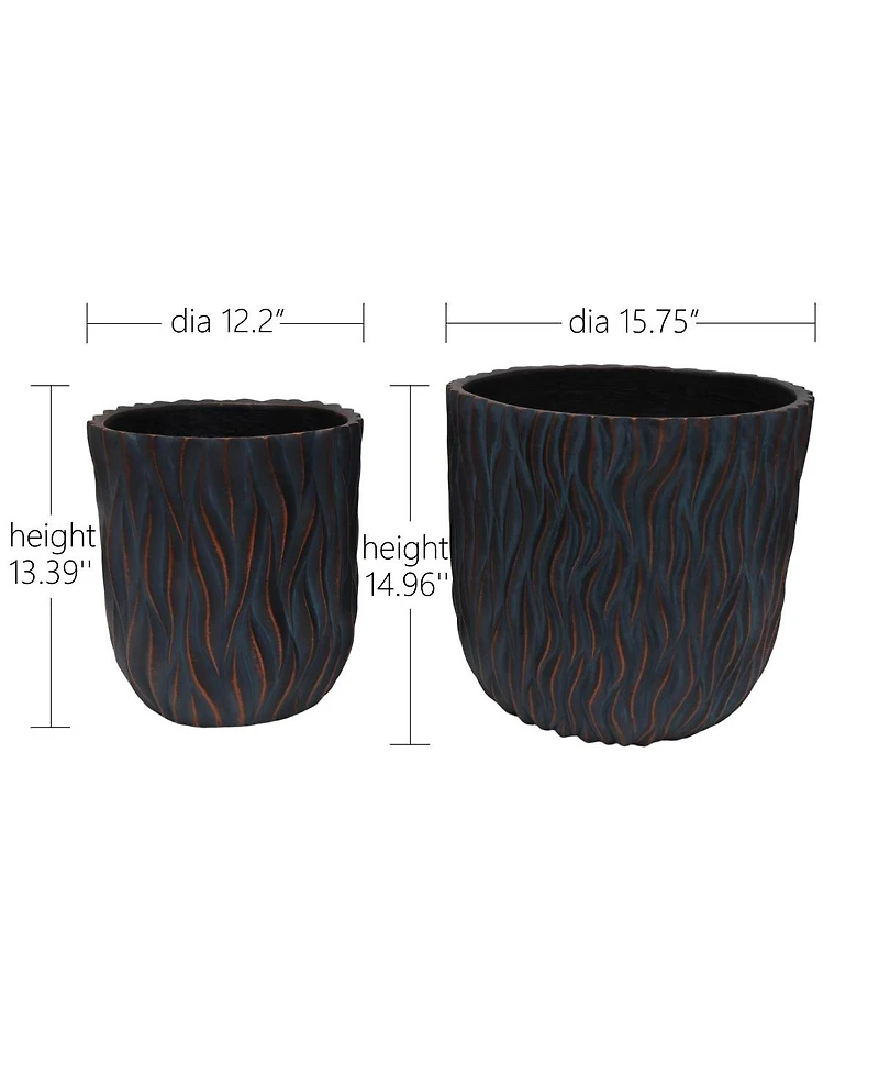Streamdale Furniture Set of 2 Large Round Textured Magnesium Oxide Planters with Drainage Holes