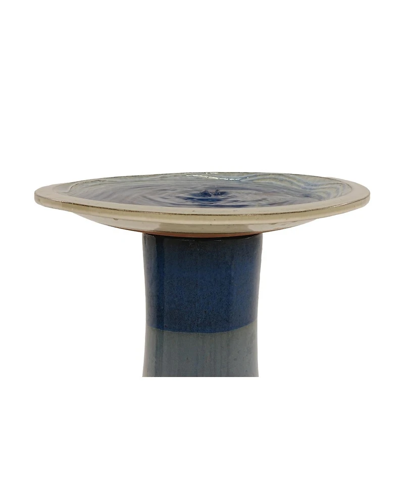 Streamdale Furniture 17'' Ceramic Pedestal Bird Bath with Swirl Pattern Blue Ombre
