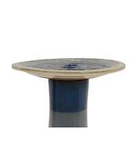 Streamdale Furniture 17'' Ceramic Pedestal Bird Bath with Swirl Pattern Blue Ombre