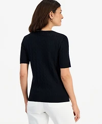 Style & Co Petite Short-Sleeve Cable Crewneck Sweater, Macy's Exclusive