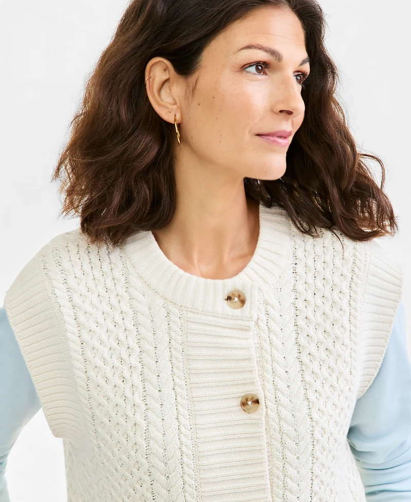 Style & Co Women's Cable-Knit Crewneck Cotton-Blend Sweater Vest, Macy's Exclusive