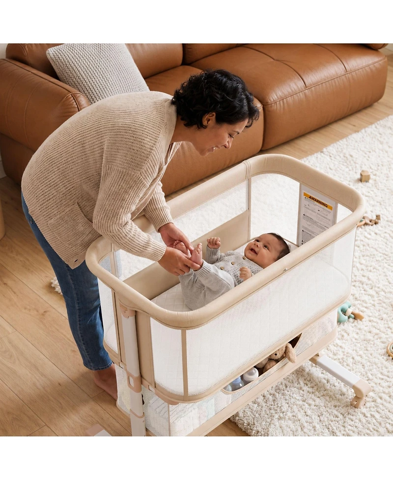 Kinder King Baby 3-in-1 Bassinet Bedside Sleeper with Adjustable Height, Mosquito Net and Wheels
