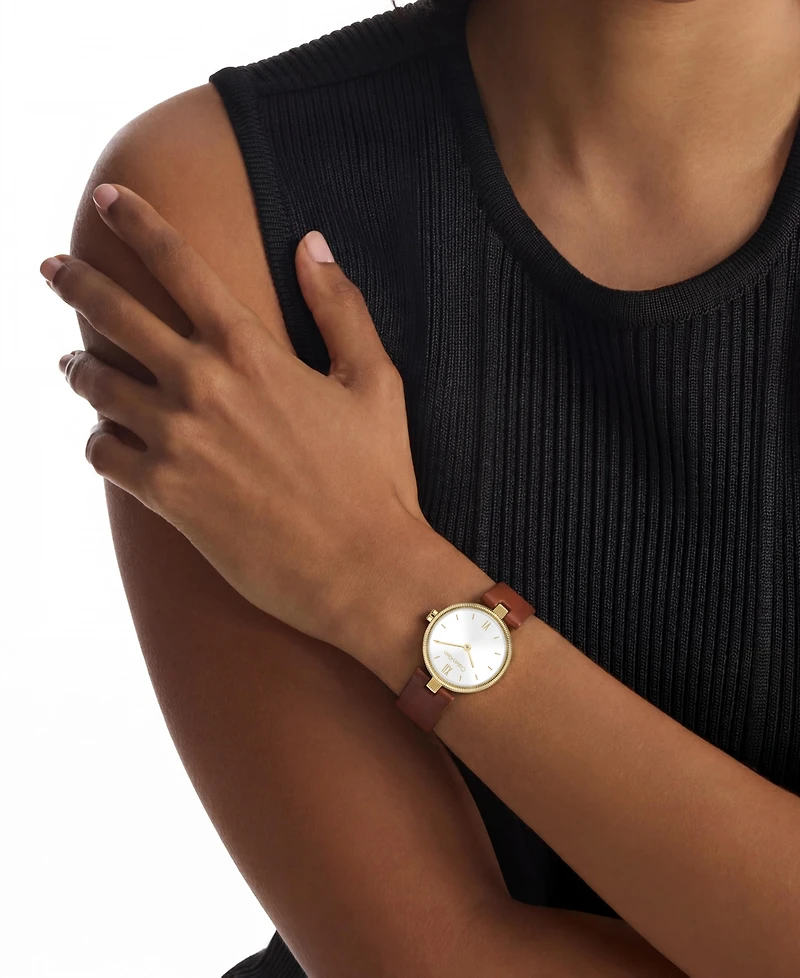Calvin Klein Women's Gleam Tan Leather Strap Watch 24mm