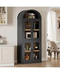 gaomon 6-Shelf Bookcase with Glass Doors, Modern Wooden Display Cabinet for Storage