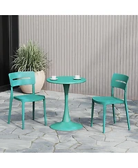 3-Piece Outdoor Round Metal Patio Dining Table Set With Stackable Patio Chairs