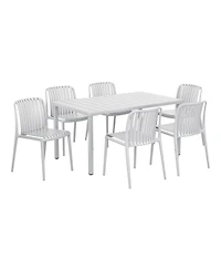 7-Piece Outdoor Patio Dining Table Set With Stackable Chairs