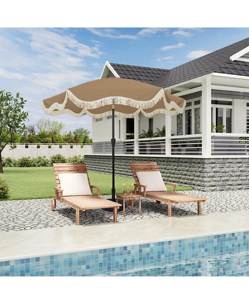Clihome 101.97'' Tilt Market Umbrella with Fringe Outdoor