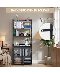 gaomon 70 Inch Industrial 2-in-1 Bookshelf Desk with Storage Shelves, Floor Standing Study Desk and Bookcase Combo for Home Office