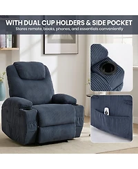 homfan Electric Recliner with Massage and Heat - Upholstered Armchair - Dual Cup Holders and Side Pockets
