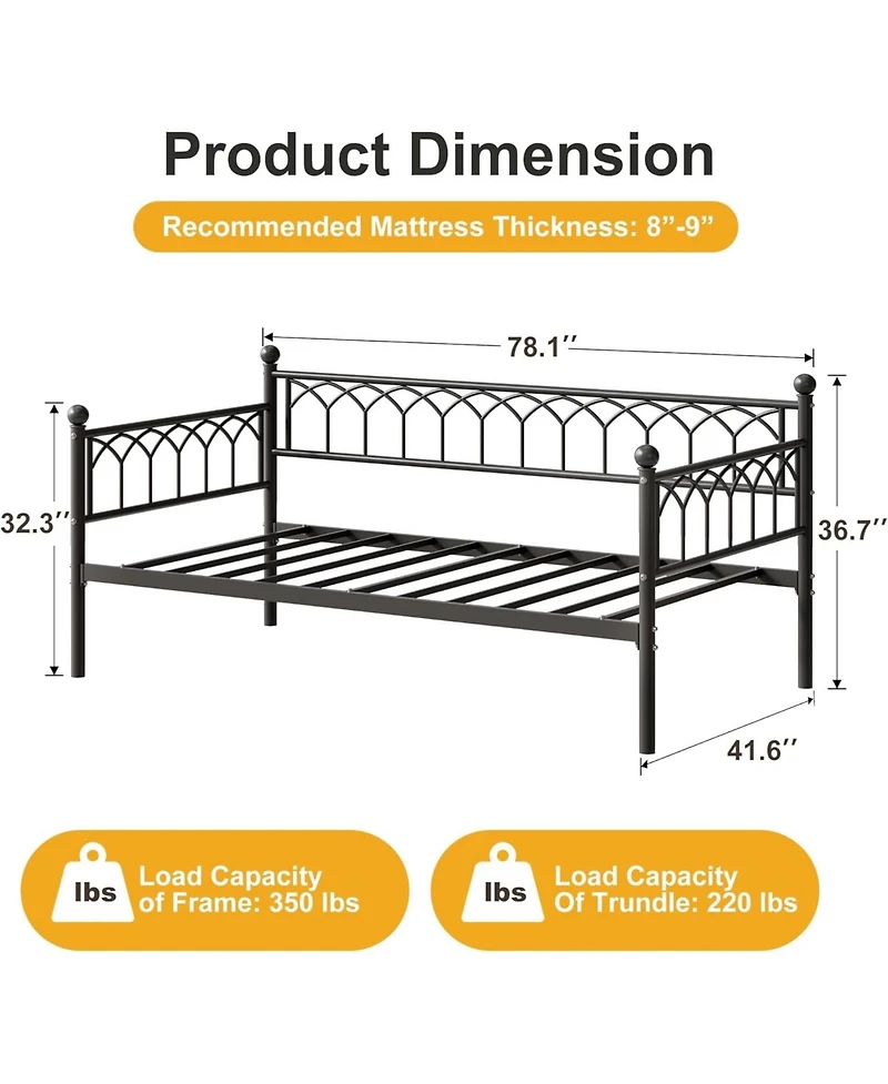 gaomon Daybed, Sofa Bed Frame with Metal Steel Slat Support, Heavy Duty Frame, Space Saving, Easy Assembly, for Small Spaces