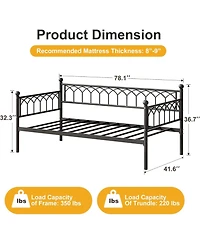 gaomon Daybed, Sofa Bed Frame with Metal Steel Slat Support, Heavy Duty Frame, Space Saving, Easy Assembly, for Small Spaces