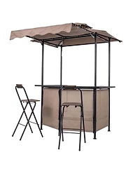 Sugift 3-Piece Patio Bar Set with Grill Gazebo and 2 Folding Bar Stools