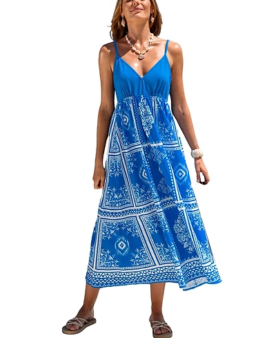 Cupshe Women's Postmarked Patchwork Maxi Beach Dress