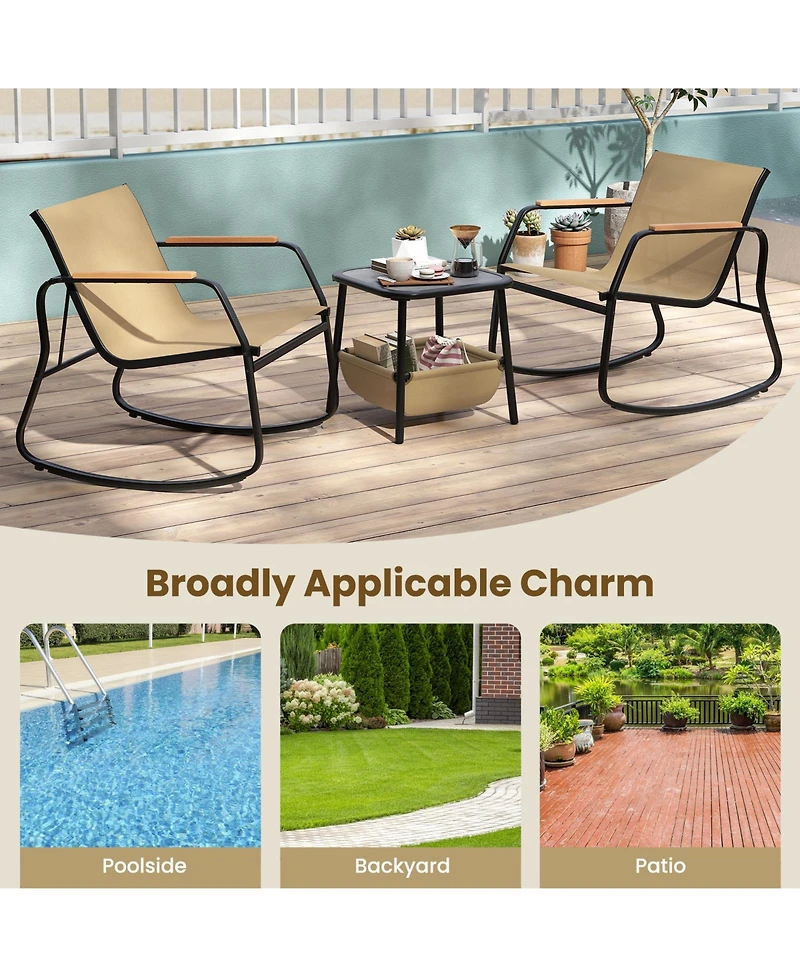 Sugift 3-Piece Outdoor Rocking Bistro Chair and Side Table Set