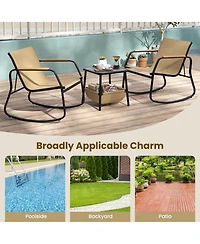Sugift 3-Piece Outdoor Rocking Bistro Chair and Side Table Set