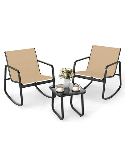 Sugift 2 Rocking Bistro Chairs and Glass-Top Table for Porch Yard Balcony