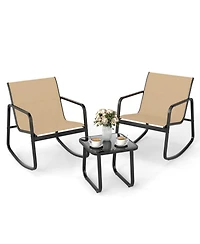 Sugift 2 Rocking Bistro Chairs and Glass-Top Table for Porch Yard Balcony