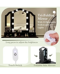 Volenca Lighted Makeup Vanity Set with Mirror, Drawers, and Cushioned Stool